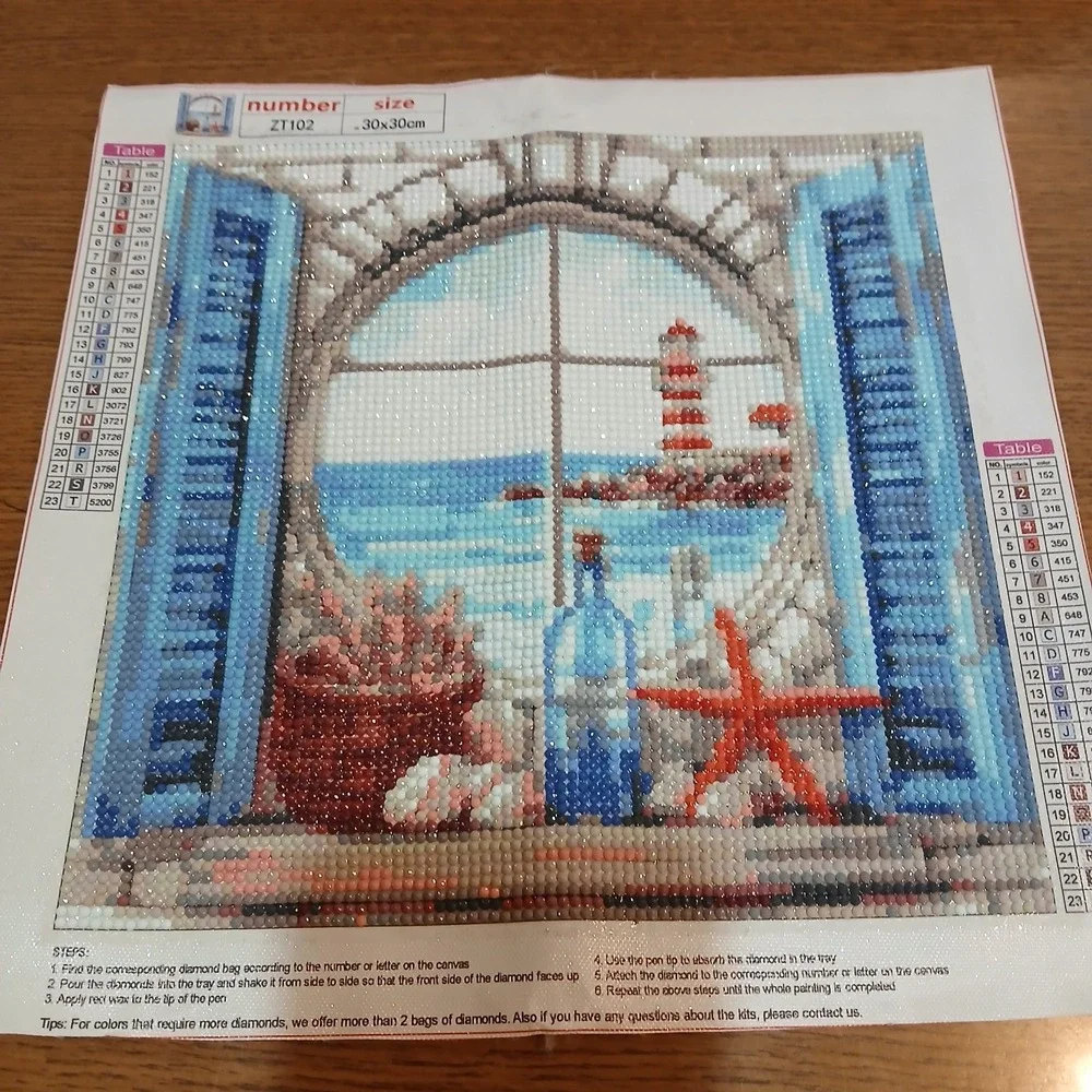Finished Diamond Art Painting - Ocean Window‎ 30 x 30cm - Sealed with Mod Podge